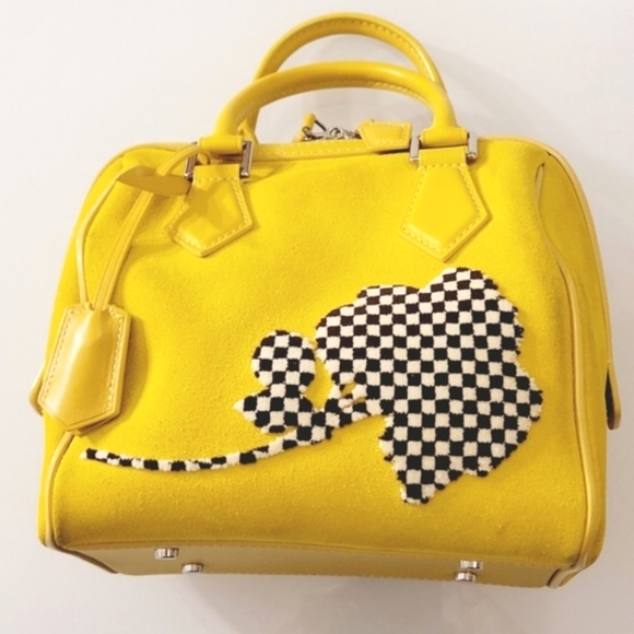LOUIS VUITTON Speedy 20 Cube Illusion Fleur Yellow Suede pre owned - Picture 1 of 16